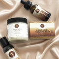 Lyannessence men's skin set , kojic acid turmeric soap, pure essence butter, charcoal facial cleanser and gua sha face oil